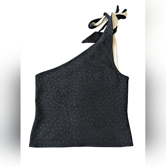 St. John Evening by Marie Gray Vintage Black Knit One Shoulder Top sz L - Picture 1 of 7